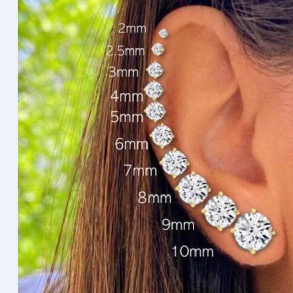 Solid 14k Yellow Gold Round Stone Prong Set Stud Push Back Earrings Size 5mm - Picture 2 of 9